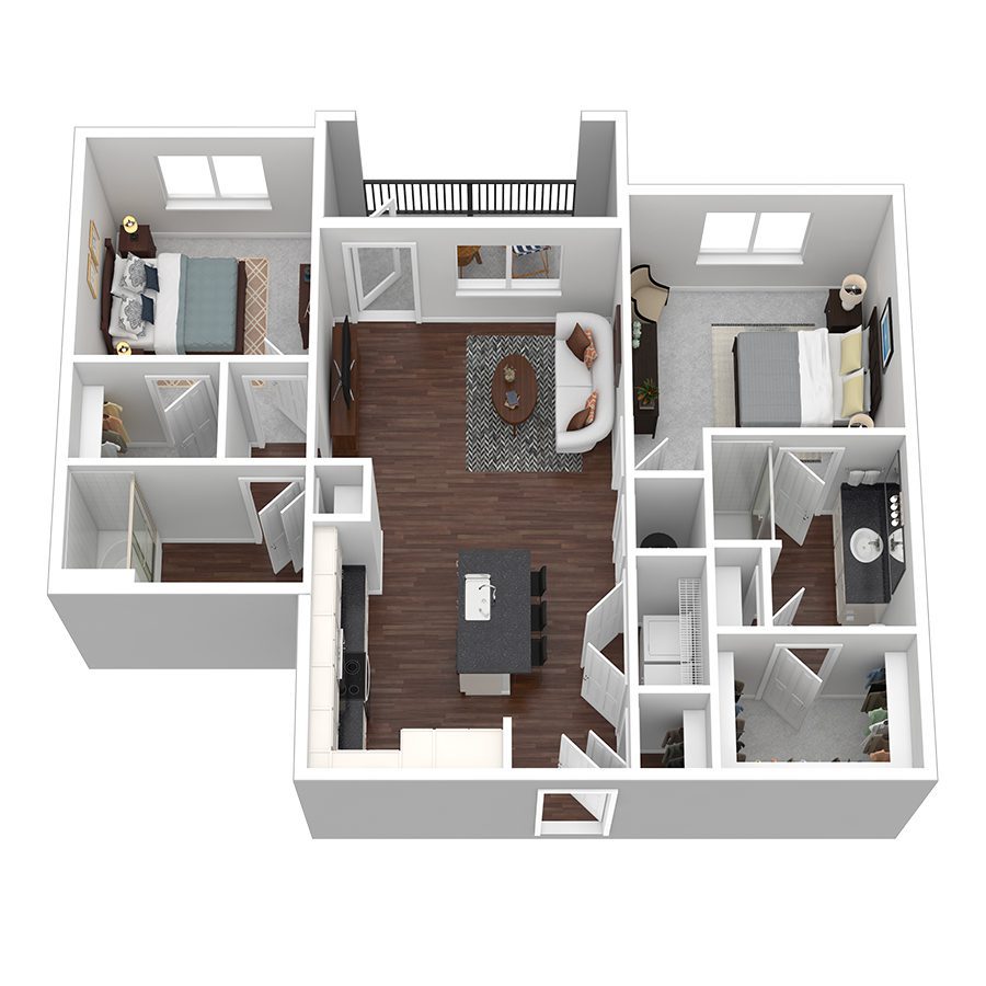 Rendering of the Cabana III floor plan with 2 bedroom[s] and 2 bathroom[s] at Aventine West Melbourne