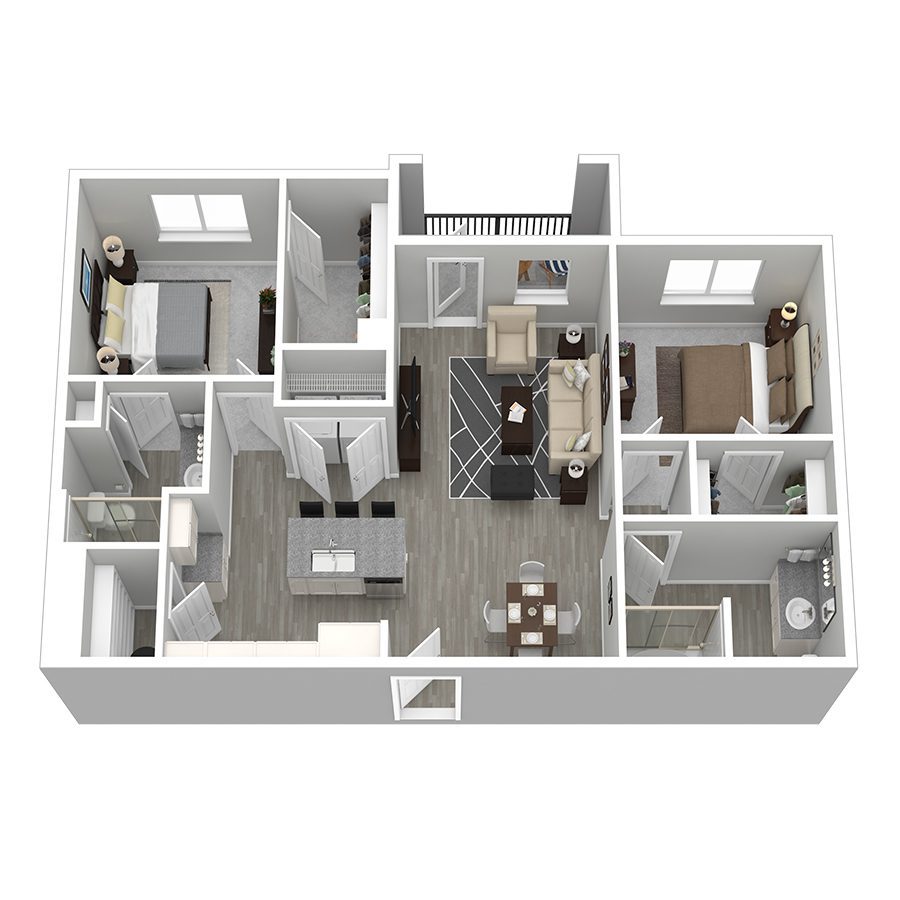 Rendering of the Cabana VI floor plan with 2 bedroom[s] and 2 bathroom[s] at Aventine West Melbourne