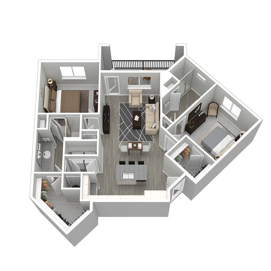Rendering of the Cabana VIII floor plan with 2 bedroom[s] and 2 bathroom[s] at Aventine West Melbourne