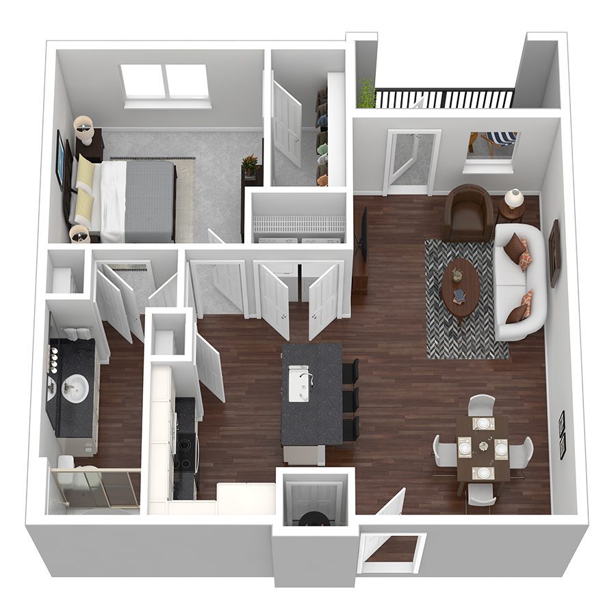 Rendering of the Sunset III floor plan with 1 bedroom[s] and 1 bathroom[s] at Aventine West Melbourne