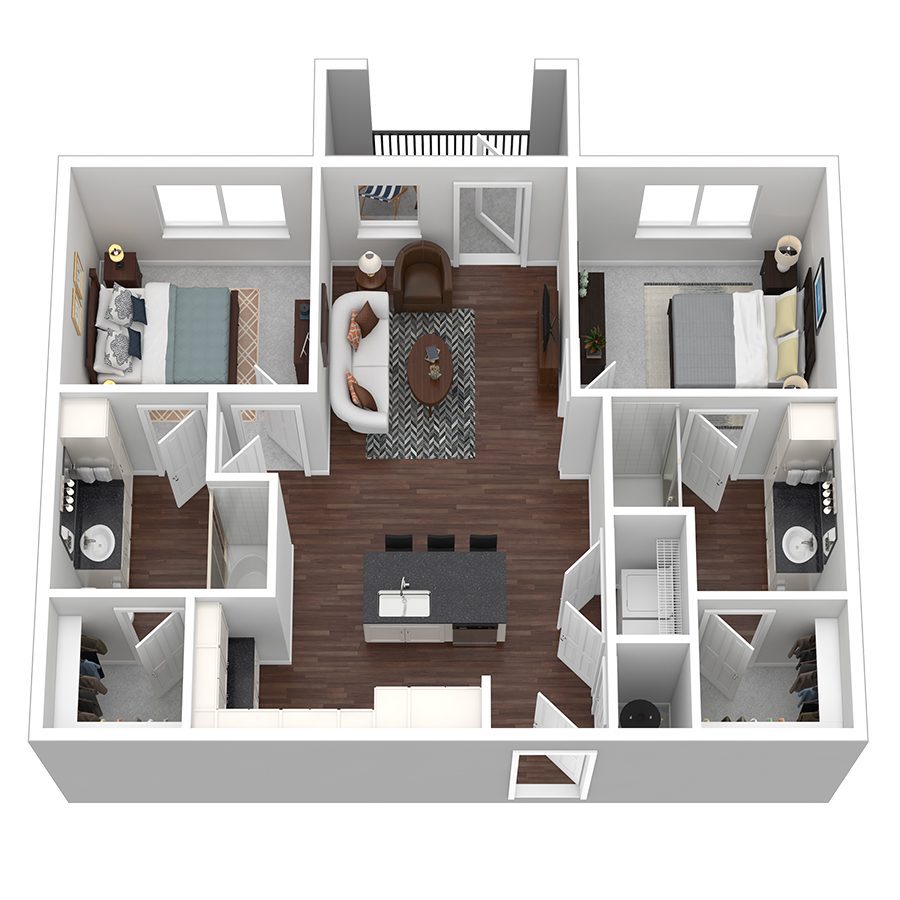 Rendering of the Cabana I floor plan with 2 bedroom[s] and 2 bathroom[s] at Aventine West Melbourne