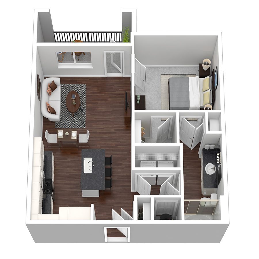 Rendering of the Sunset II floor plan with 1 bedroom[s] and 1 bathroom[s] at Aventine West Melbourne