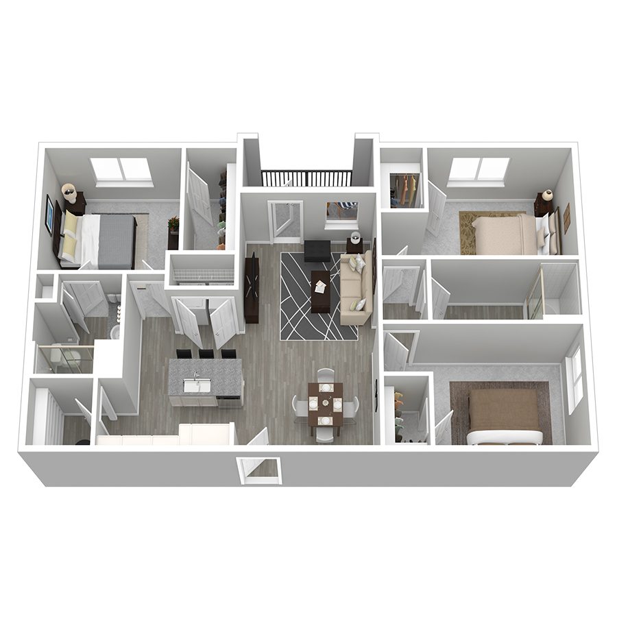 Rendering of the Boardwalk I floor plan with 3 bedroom[s] and 2 bathroom[s] at Aventine West Melbourne