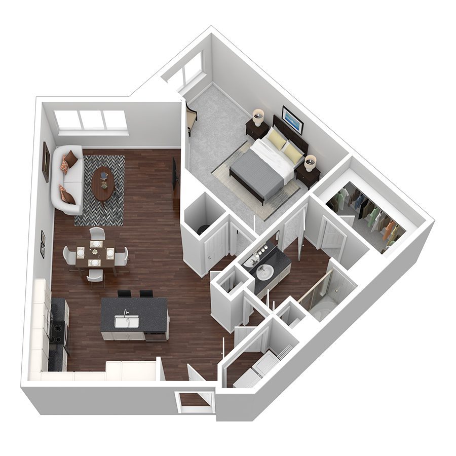 Rendering of the Sunset VI floor plan with 1 bedroom[s] and 1 bathroom[s] at Aventine West Melbourne