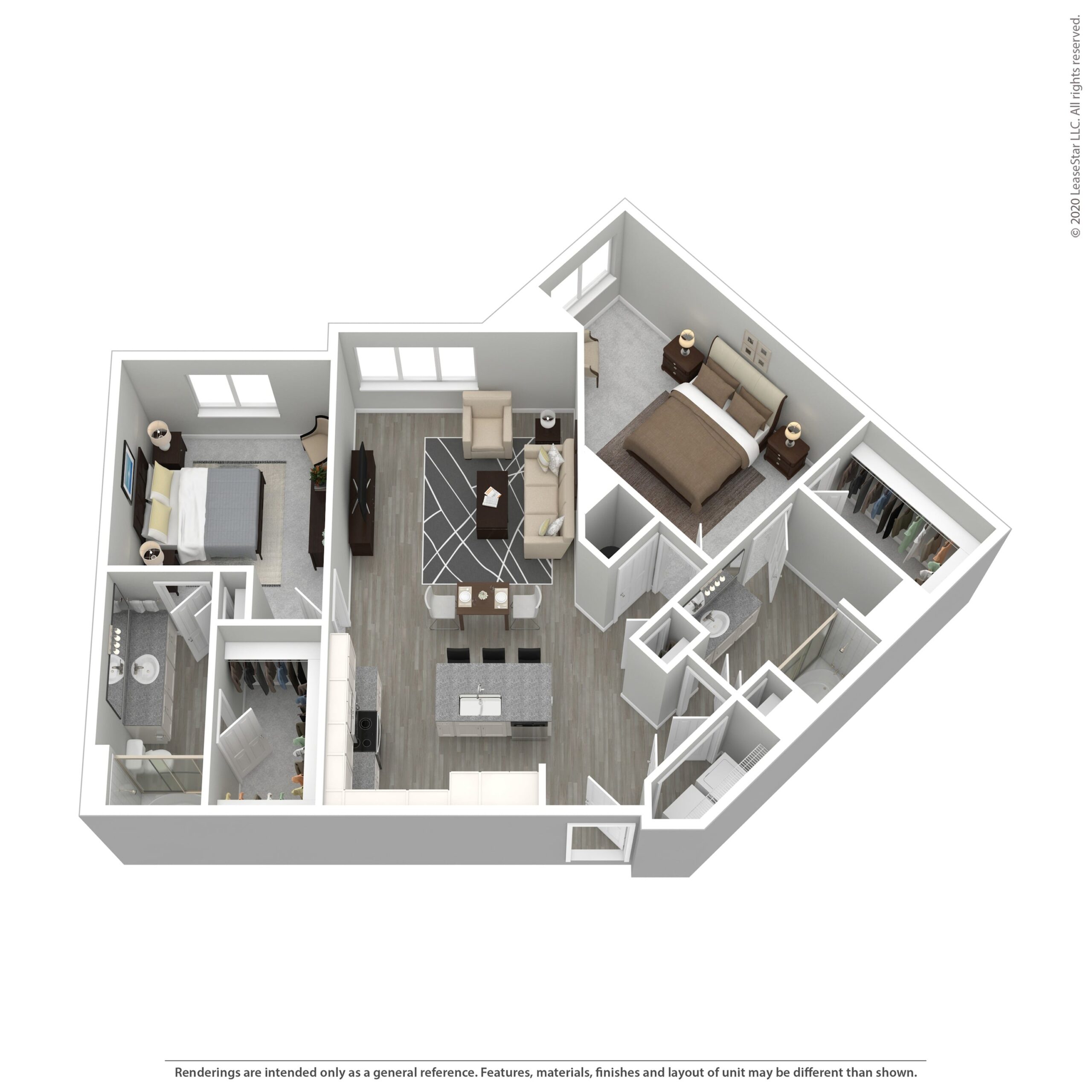 Rendering of the Cabana Seven floor plan with 2 bedroom[s] and 2 bathroom[s] at Aventine West Melbourne