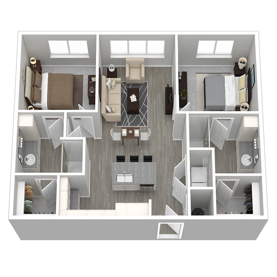 Rendering of the Cabana II floor plan with 2 bedroom[s] and 2 bathroom[s] at Aventine West Melbourne