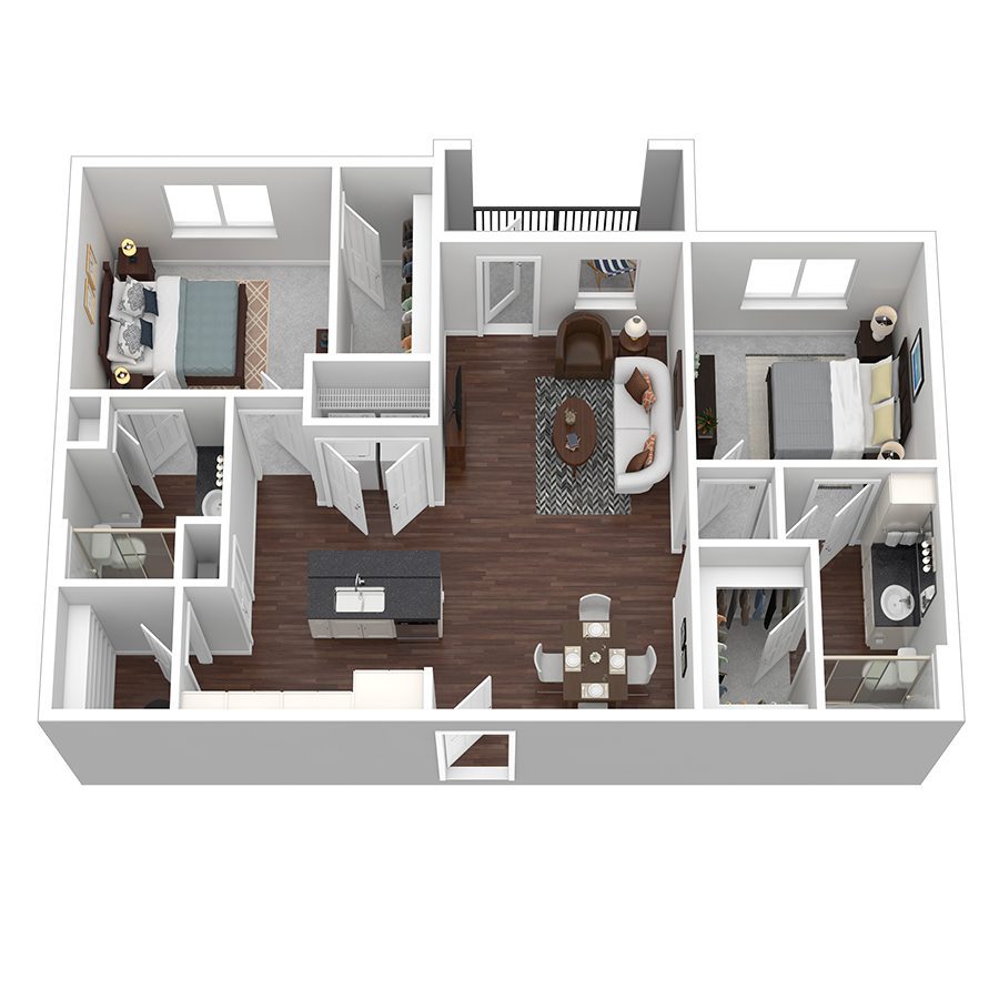 Rendering of the Cabana V floor plan with 2 bedroom[s] and 2 bathroom[s] at Aventine West Melbourne