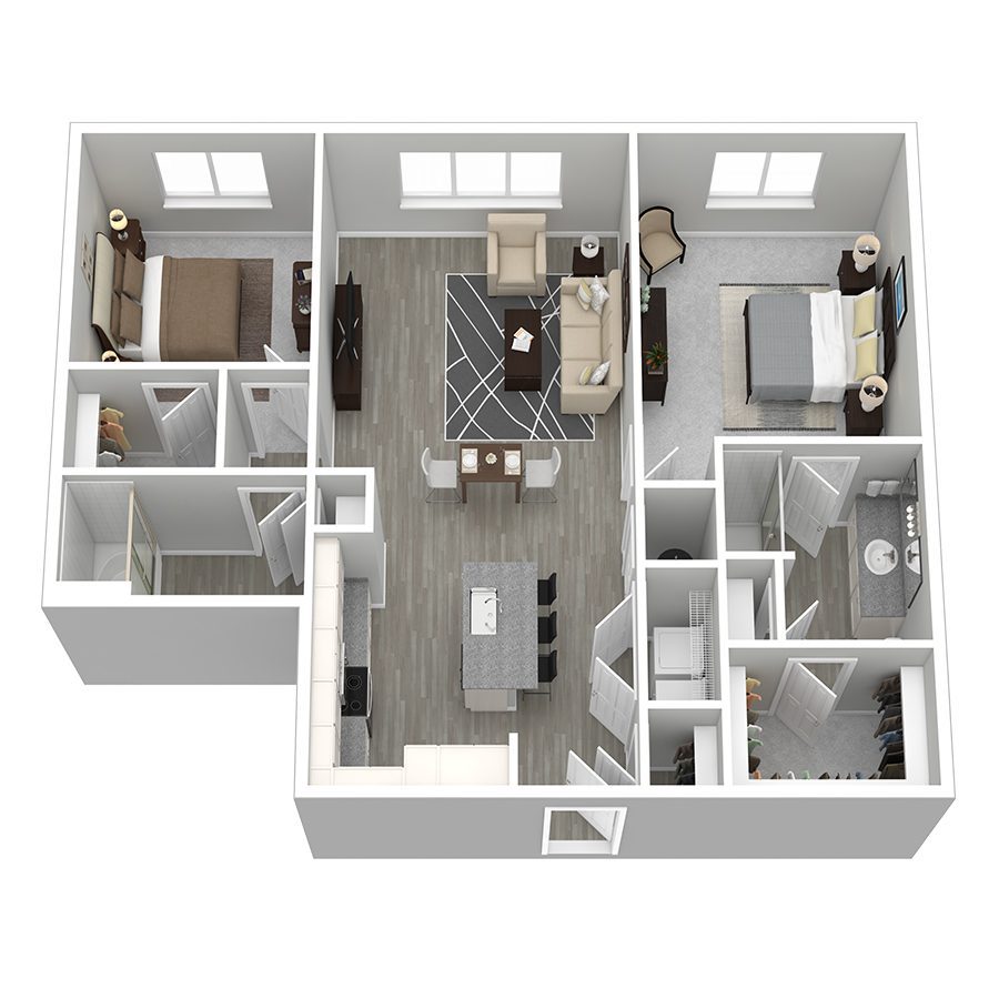 Rendering of the Cabana IV floor plan with 2 bedroom[s] and 2 bathroom[s] at Aventine West Melbourne