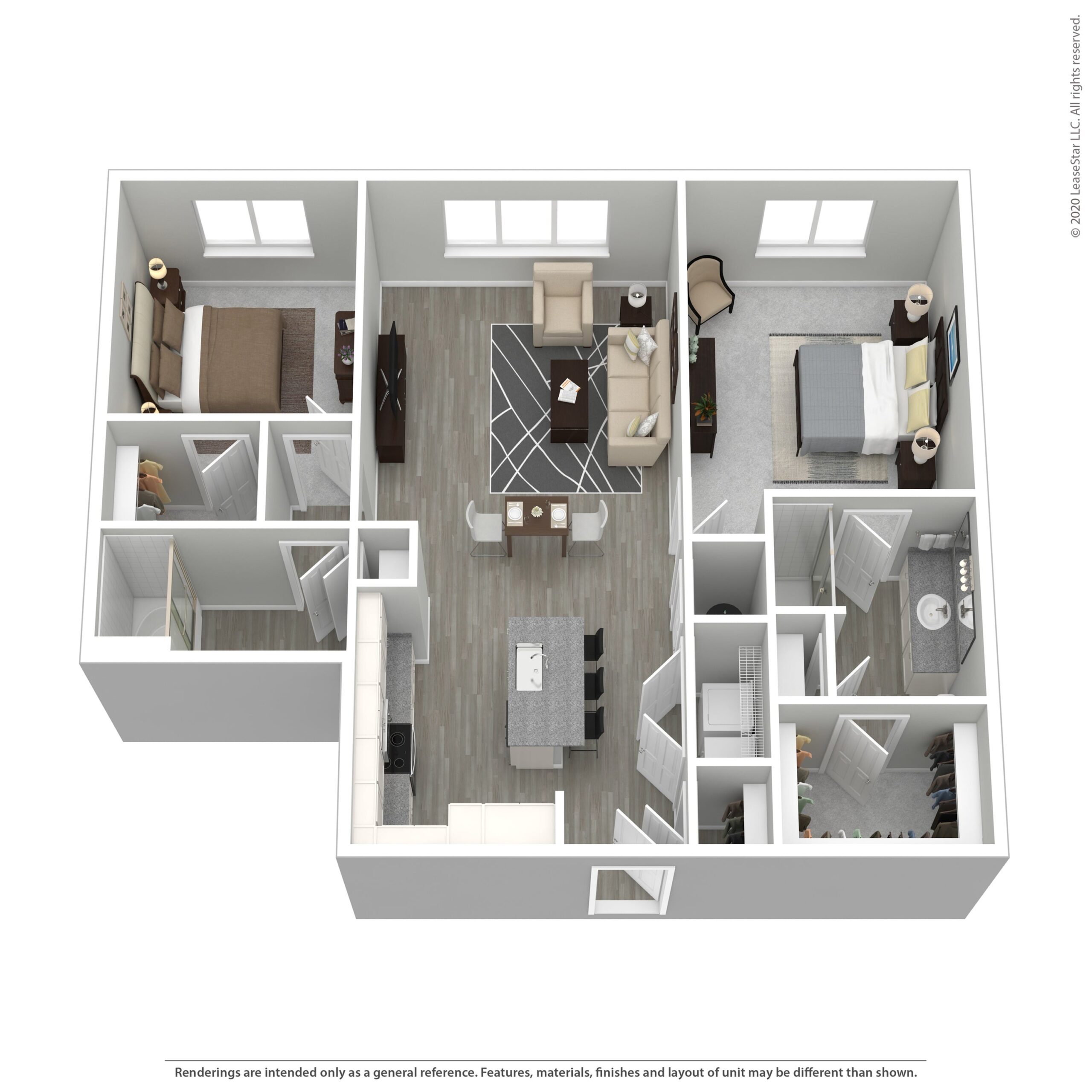 Rendering of the Cabana Four floor plan with 2 bedroom[s] and 2 bathroom[s] at Aventine West Melbourne