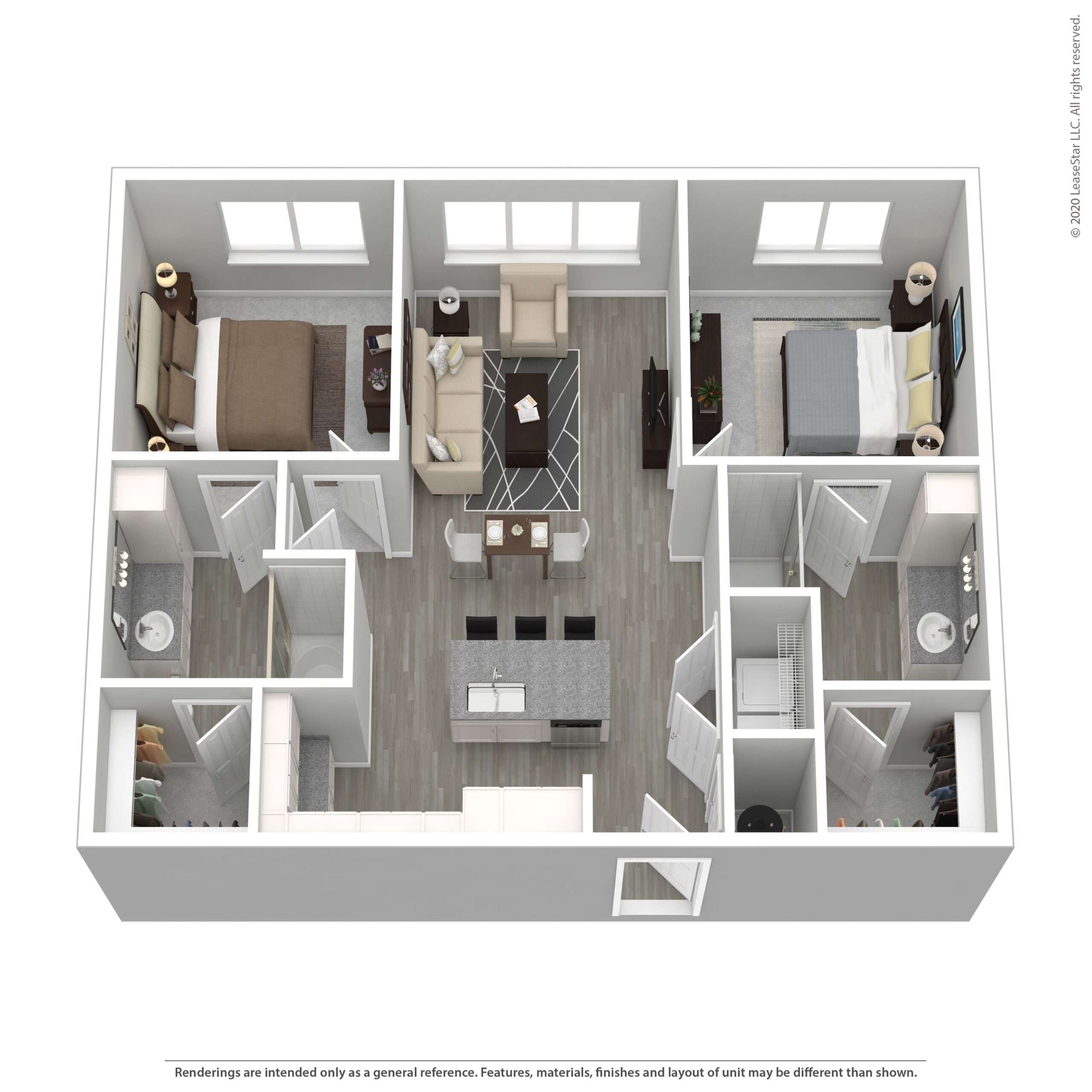 Rendering of the Cabana Two floor plan with 2 bedroom[s] and 2 bathroom[s] at Aventine West Melbourne