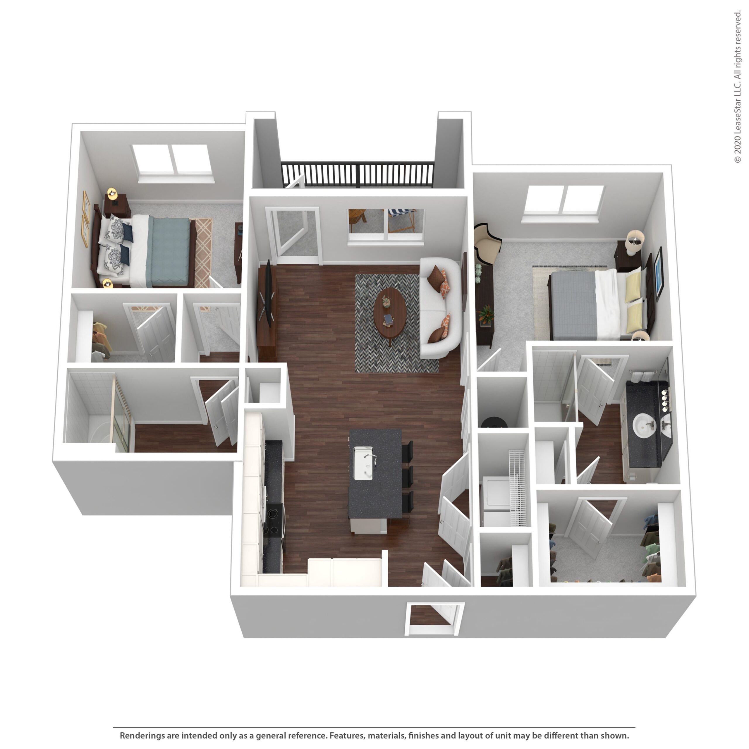 Rendering of the Cabana Three floor plan with 2 bedroom[s] and 2 bathroom[s] at Aventine West Melbourne