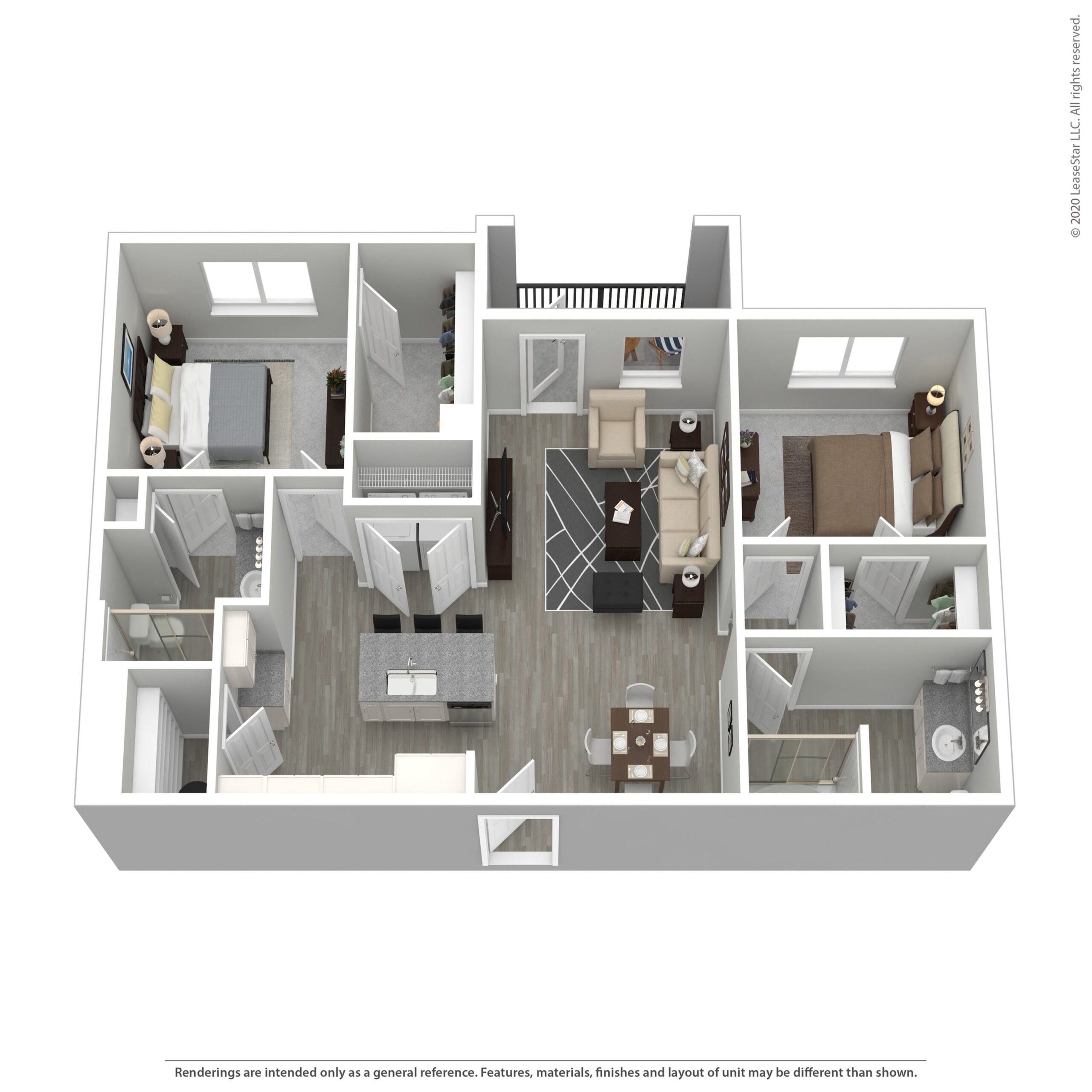 Rendering of the Cabana Six floor plan with 2 bedroom[s] and 2 bathroom[s] at Aventine West Melbourne